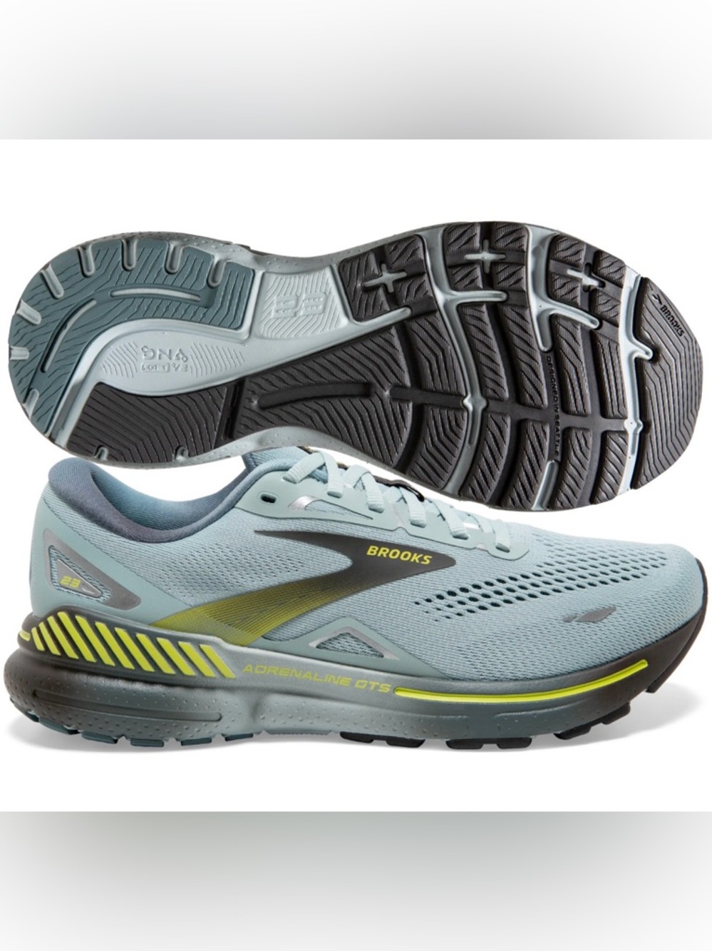 Brooks Men's Adrenaline 23 GTS Running Shoe - Light Blue with Yellow Accents